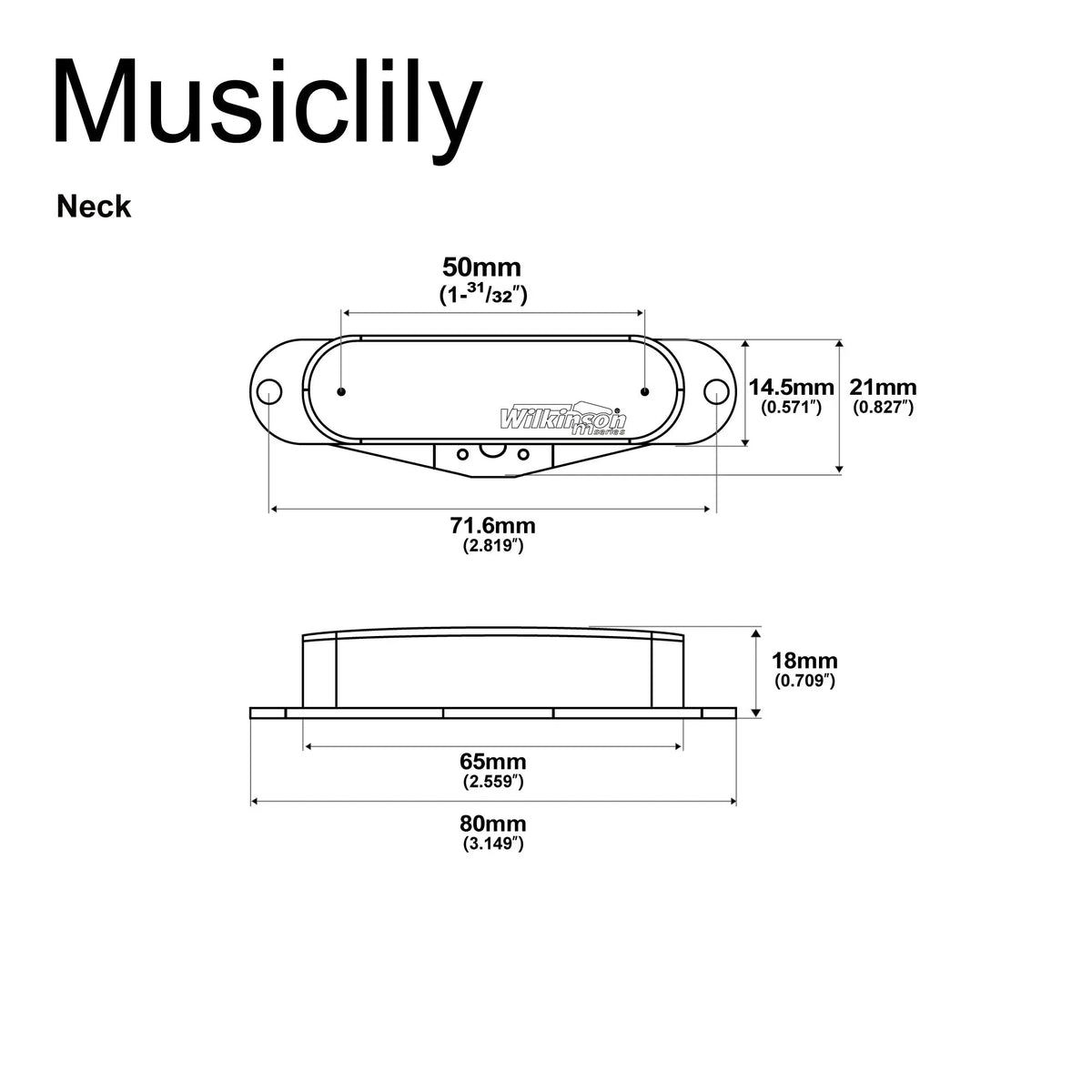 Dimensions of wilkinson m series wov classical vintage style alnico 5 guitar tele single coil neck pickup for tele style electric guitar mx2068p