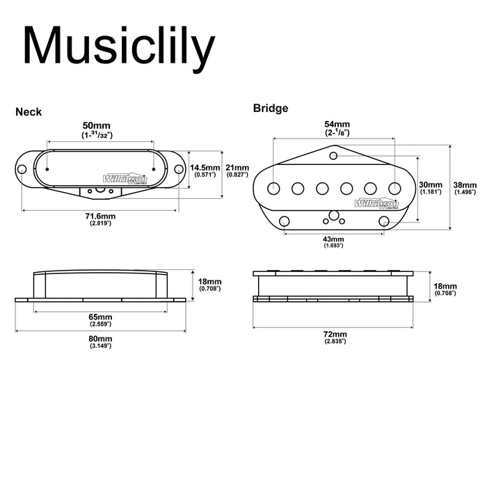 Dimensions of wilkinson m series wov classical vintage style alnico 5 guitar tele single coil pickups set for tele style electric guitar mx2068crmx2069