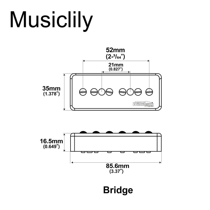Dimensions of wilkinson m series alnico 5 p90 soapbar bridge pickup for lp sg style electric guitar mx2071p