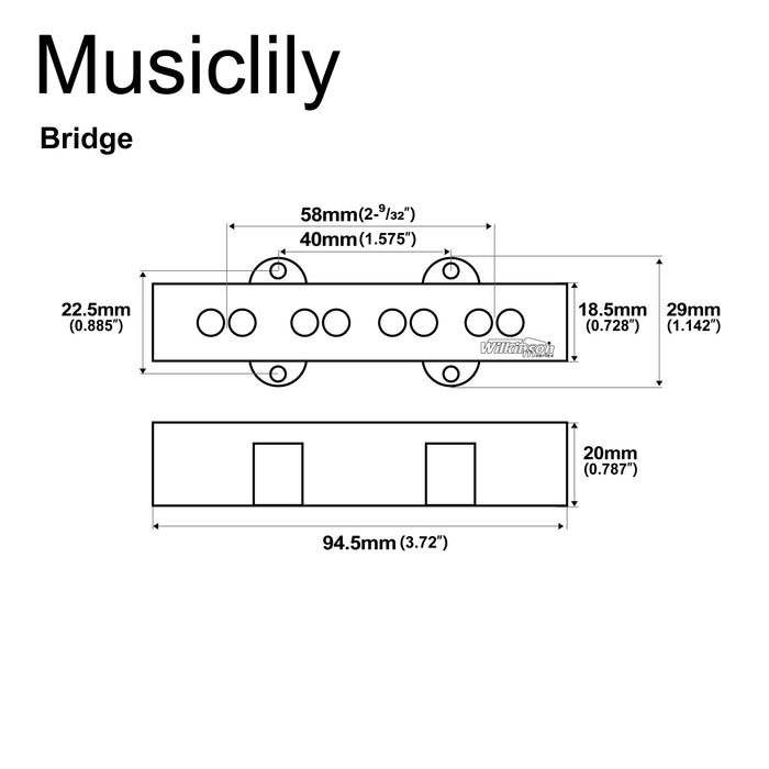Dimensions of wilkinson m series wojb variable gauss vintage tone alnico 5 single coil bridge pickup for 4 string jazz bass mx2074
