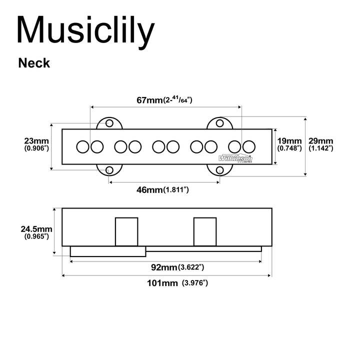 Dimensions of wilkinson m series wojb5 variable gauss vintage tone ceramic single coil neck pickup for 5 string jazz bass mx2076