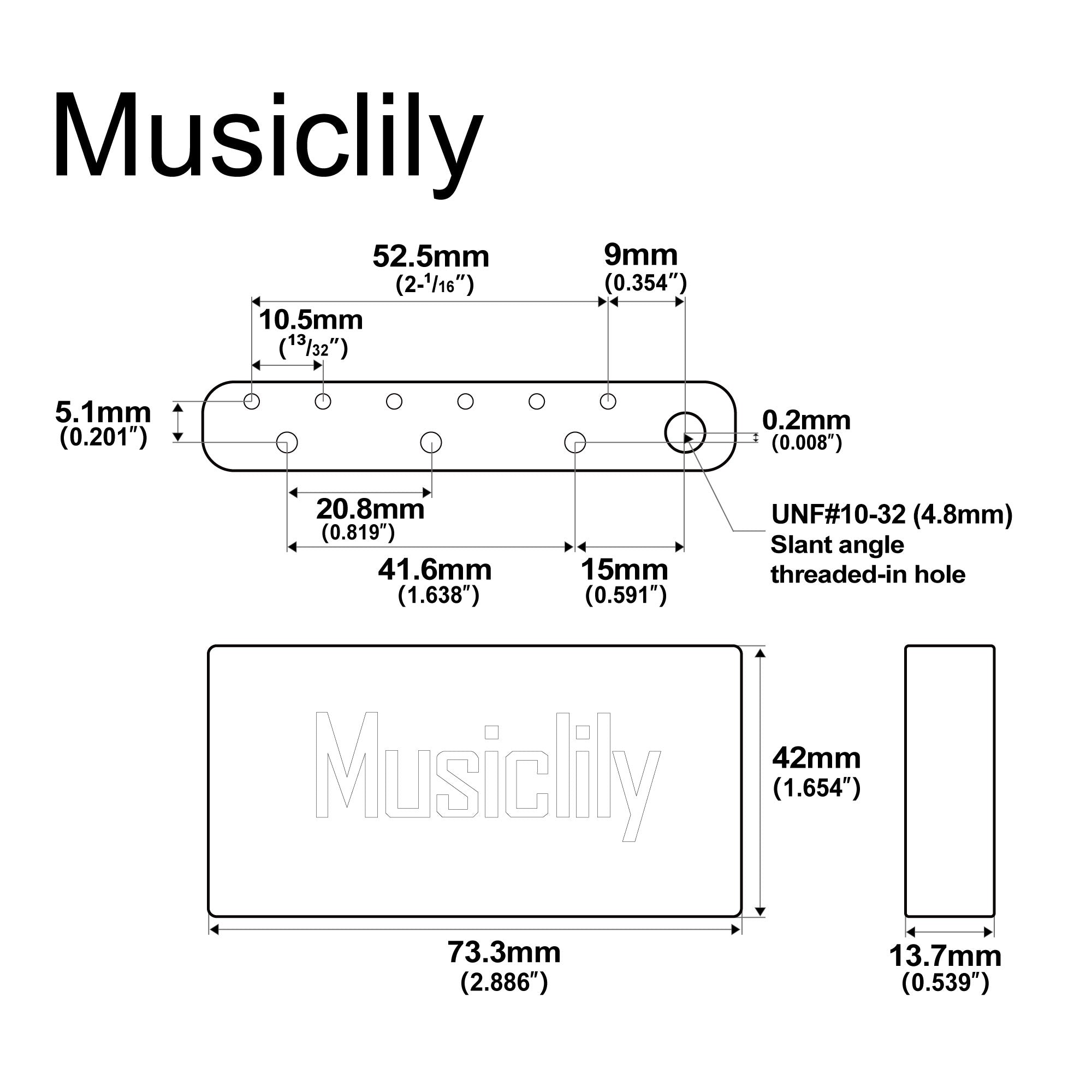 Musiclily Ultra 52.5mm(2-1/16 inch) Full Solid Steel Tremolo Block for MIM Mexico Fender Standard 6-Screw Strat Vintage Style Electric Guitar, 42mm Tall
