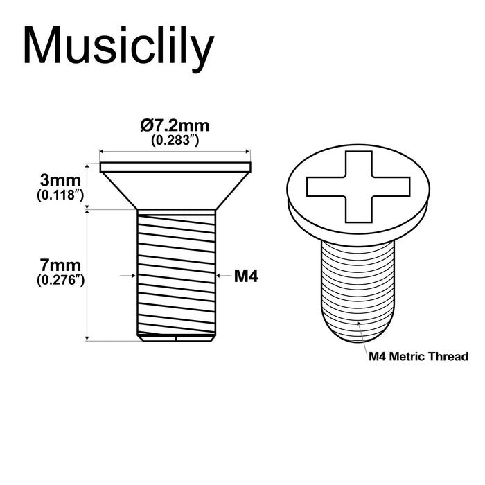Dimensions of musiclily pro metric m4 10mm stainless steel phillips countersunk mounting screws for imported strat style electric guitar tremolo block mx2094 10p