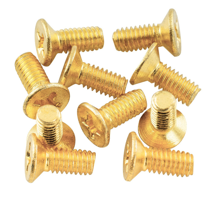 musiclily pro metric m4 10mm stainless steel phillips countersunk mounting screws for imported strat style electric guitar tremolo block mx2094 10p, gold