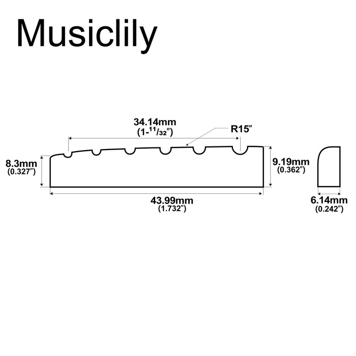 Dimensions of musiclily pro 43 99mm flat bottom slotted electric and acoustic guitar bone nut for 6 string epiphone pre 2014 mx2096iv 2