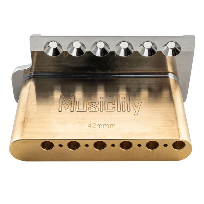 Musiclily Ultra 52.5mm(2-1/16 inch) Full Solid Brass 6-Screw Knife Edge Tremolo Bridge for Strat Style Electric Guitar
