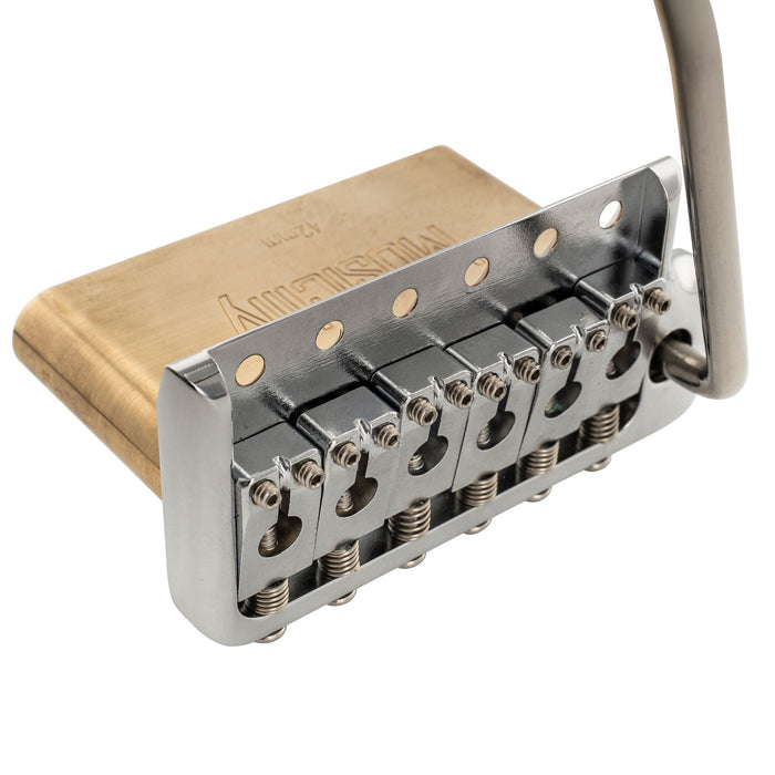Musiclily Ultra 52.5mm(2-1/16 inch) Full Solid Brass 6-Screw Knife Edge Tremolo Bridge for Strat Style Electric Guitar