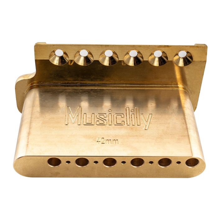 Musiclily Ultra 52.5mm(2-1/16 inch) Full Solid Brass 6-Screw Knife Edge Tremolo Bridge for Strat Style Electric Guitar