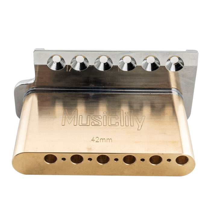Musiclily Ultra 52.5mm(2-1/16 inch) Full Solid Brass 6-Screw Knife Edge Tremolo Bridge for Strat Style Electric Guitar