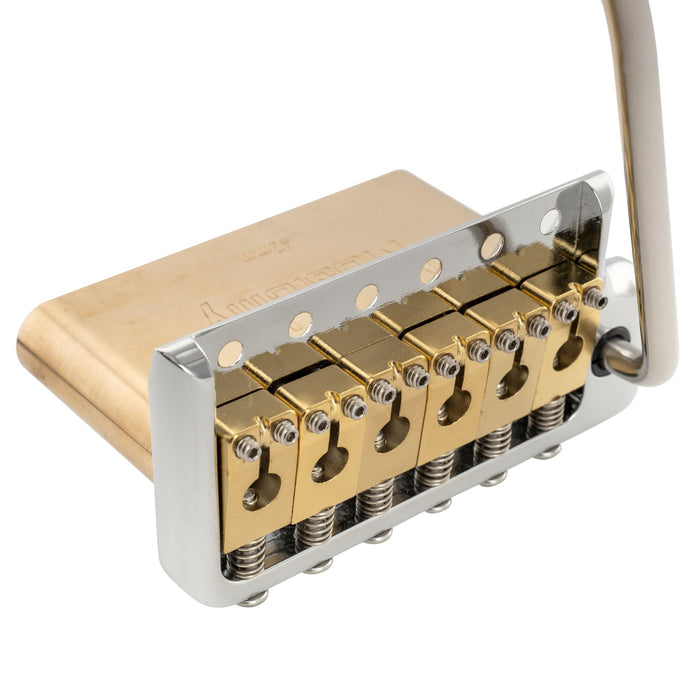 Musiclily Ultra 52.5mm(2-1/16 inch) Full Solid Brass 6-Screw Knife Edge Tremolo Bridge for Strat Style Electric Guitar
