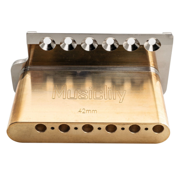 Musiclily Ultra 52.5mm(2-1/16 inch) Full Solid Brass 6-Screw Knife Edge Tremolo Bridge for Strat Style Electric Guitar