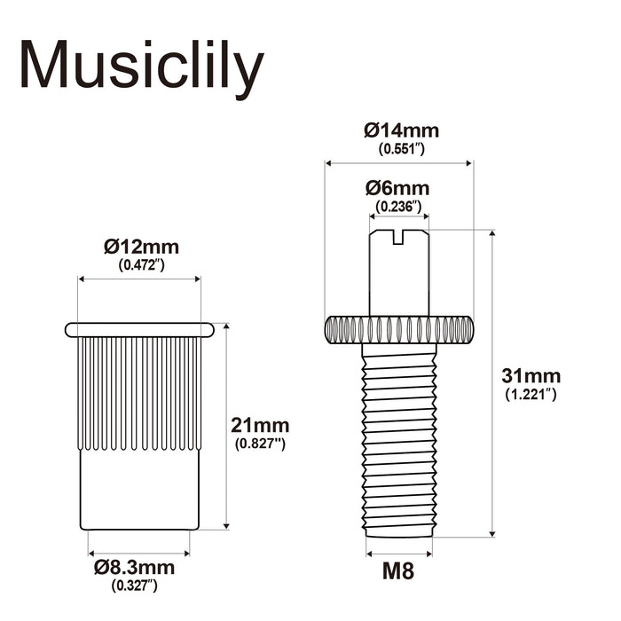 Jeu de 2 goujons de montage métriques et bagues pour pont Nashville Tunematic de guitare électrique style LP importée Musiclily Pro
