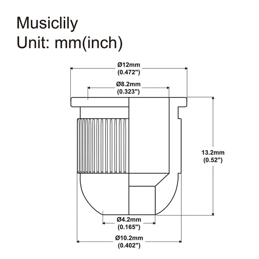 Dimensions of musiclily pro 10 2mm steel through body string mounting ferrules for electric bass mx2214 5p