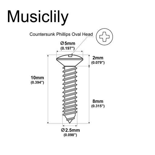 Dimensions of musiclily basic 2 5 10mm steel metric thread guitar pickguard jack and truss rod cover mounting screws for epiphone les paul style guitar mx2216 20p