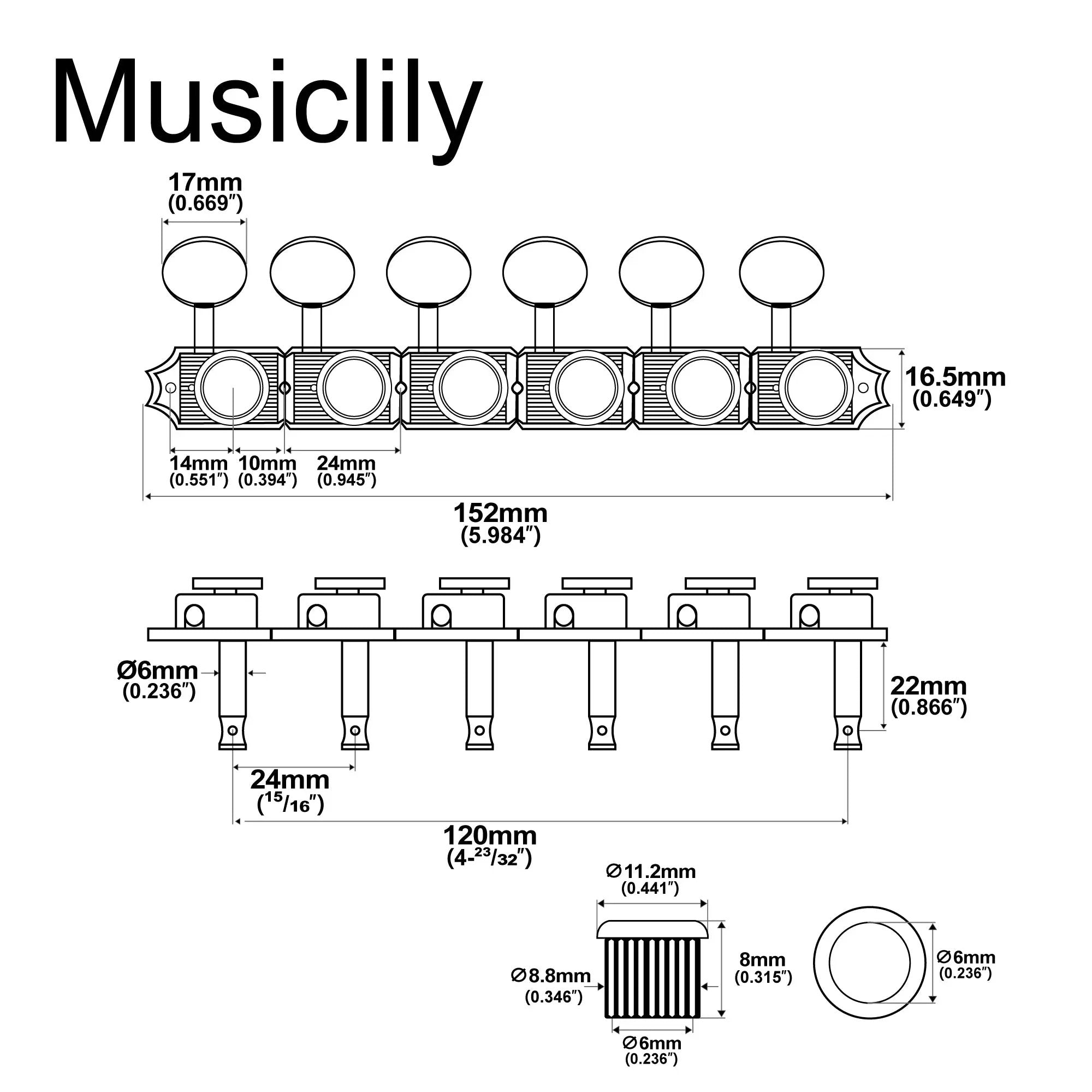 Musiclily Pro R15T Vintage Hybrid Style Vintage Oval Button 6 inline Guitar Locking Tuners Tuning Pegs Keys Machine Heads Set for Squier Classic Vibe Strat/Tele Style Guitar Musiclily Pro