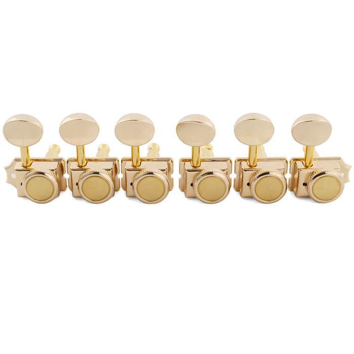 Musiclily Pro R15T 6-in-line 14:1比率 セミクローズド ヴィンテージハイブリッドスタイル ロッキングマシンヘッド ベースサイドチューナー ヴィンテージオーバルボタン付き Fender Squier Strat Teleスタイル エレキギター用