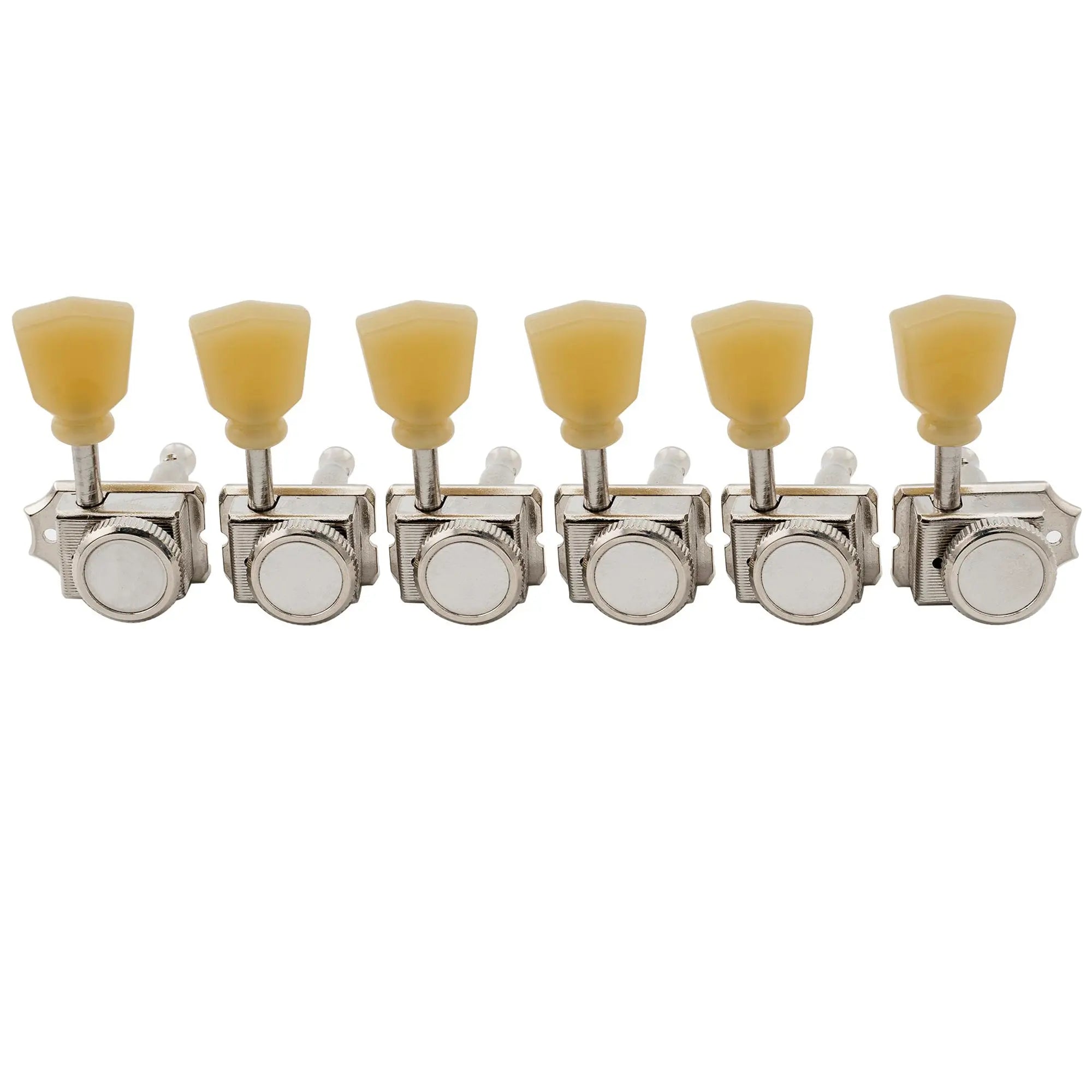 musiclily pro vintage hybrid style keystone button 6 inline guitar locking tuners tuning pegs keys machine heads set for strat tele style electric guitar mx2239p, nickel