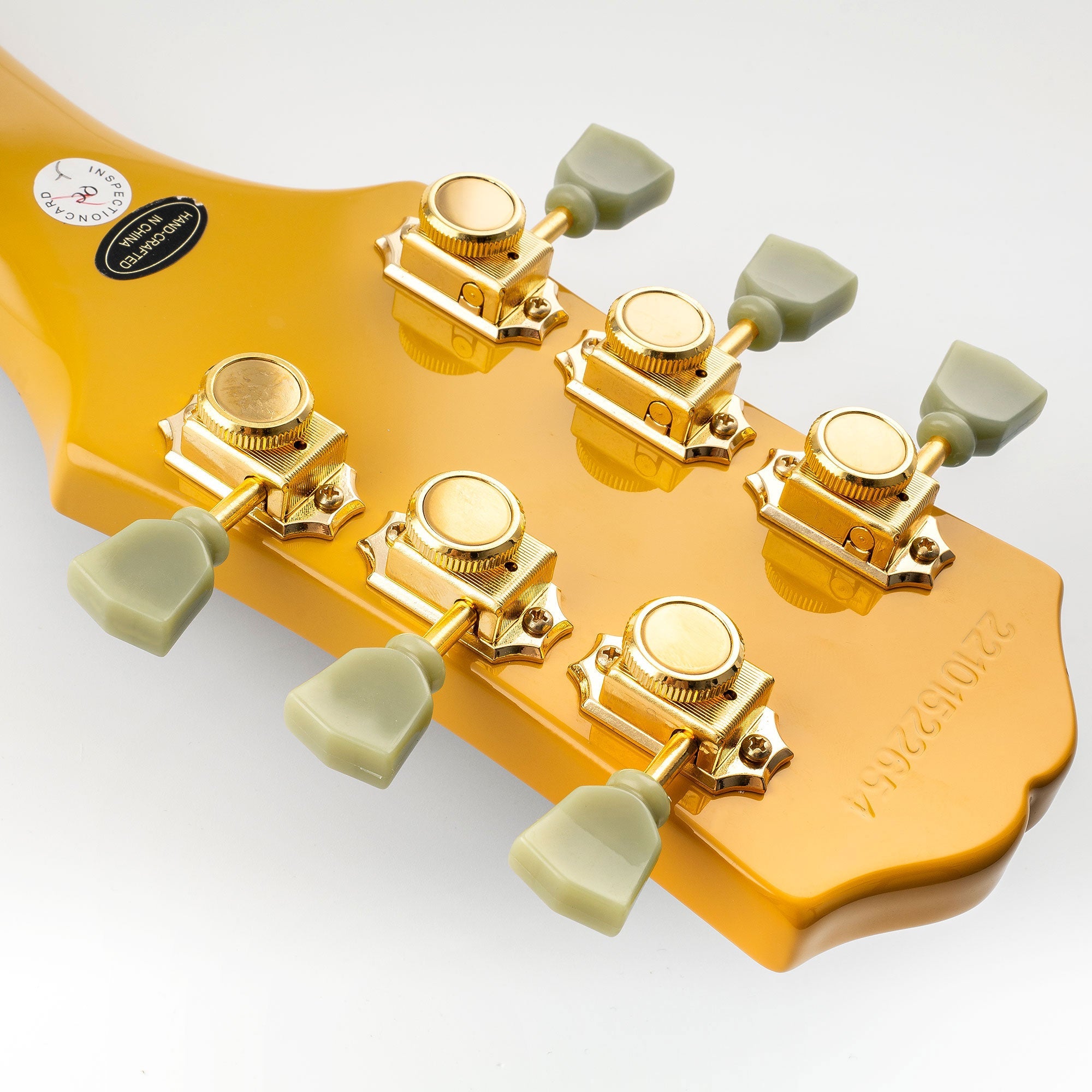 Musiclily Pro R15T-07 3R3L relación 14:1 Cabezas de afinación de estilo vintage de bloqueo semi cerradas con botón de piedra para guitarra acústica eléctrica con botón verde