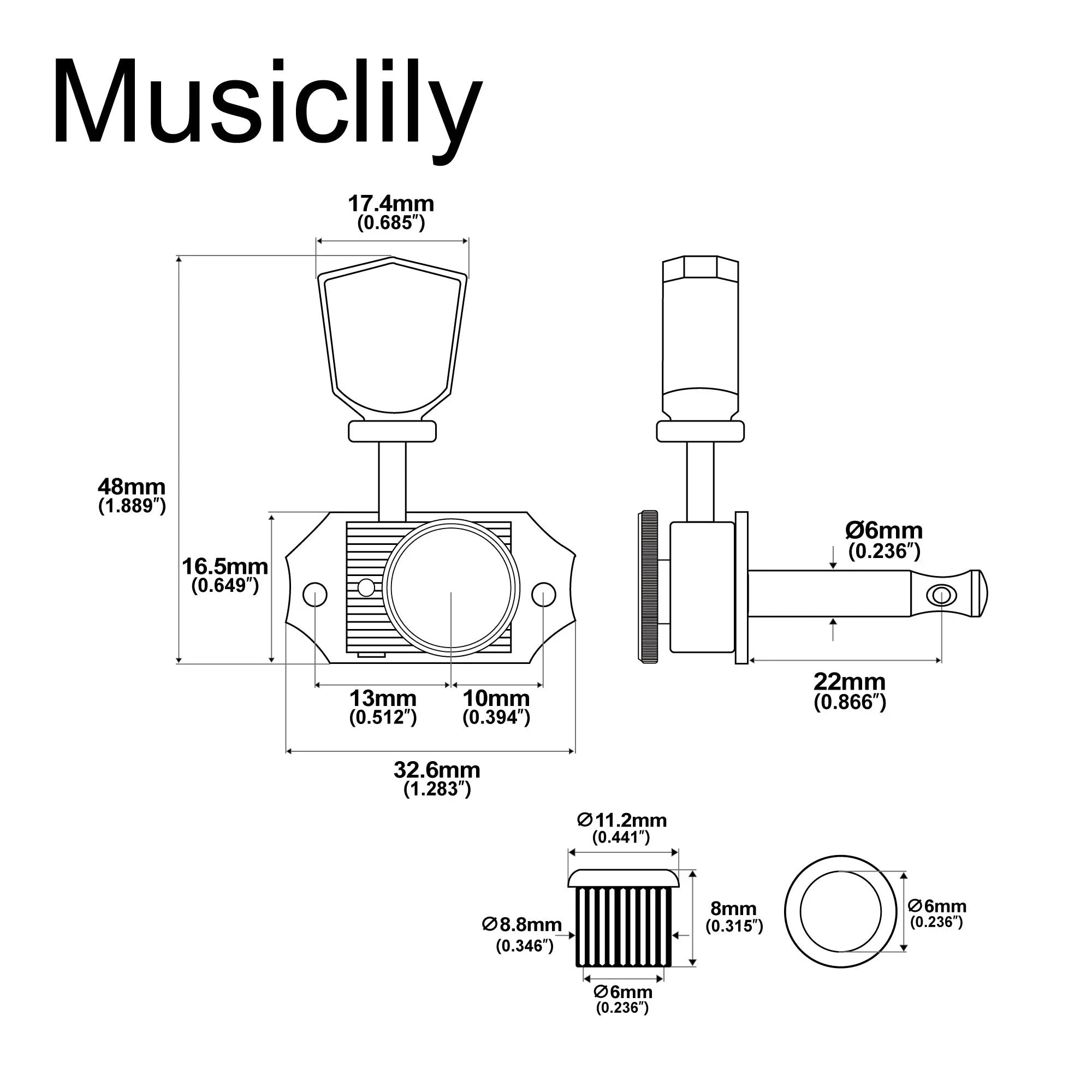Musiclily Pro R15T 3R3L 14:1 Ratio Semi Closed Vintage Style Locking Machine Heads Tuners Tuning Pegs Keys with Keystone Button for Acoustic Electric Guitar with Green Button Musiclily Pro