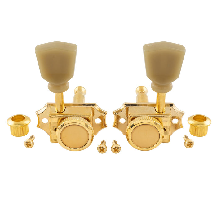 Musiclily Pro R15T 3R3L 14:1比率 半密閉ヴィンテージスタイルロック式ペグ チューナー ヘッド キー ケンタッキー型ボタン付き 緑色ボタン搭載 アコースティック/エレキギター用