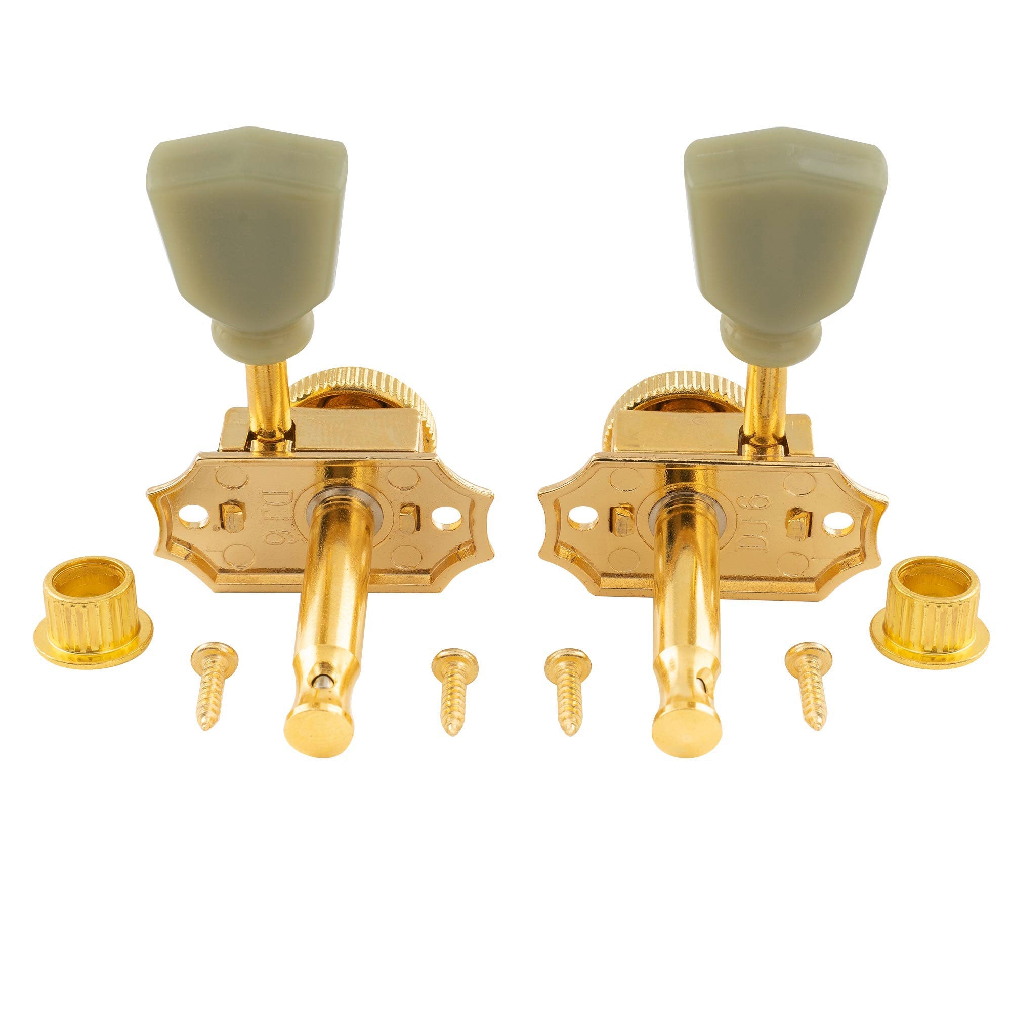 Musiclily Pro R15T-07 3R3L relación 14:1 Cabezas de afinación de estilo vintage de bloqueo semi cerradas con botón de piedra para guitarra acústica eléctrica con botón verde