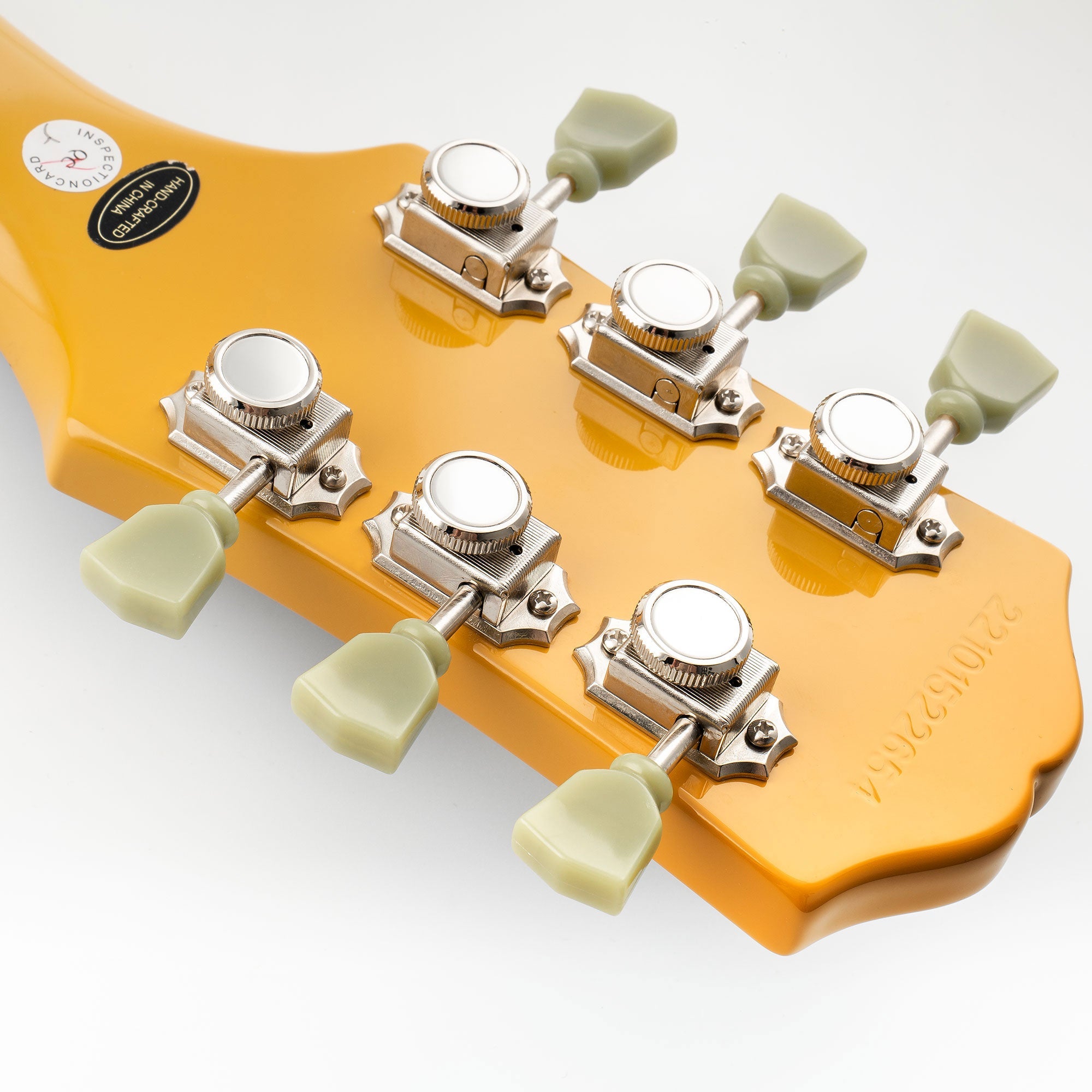 Musiclily Pro R15T-07 3R3L relación 14:1 Cabezas de afinación de estilo vintage de bloqueo semi cerradas con botón de piedra para guitarra acústica eléctrica con botón verde