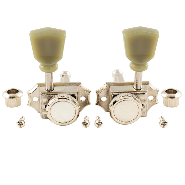 Musiclily Pro R15T 3R3L 14:1比率 半密閉ヴィンテージスタイルロック式ペグ チューナー ヘッド キー ケンタッキー型ボタン付き 緑色ボタン搭載 アコースティック/エレキギター用