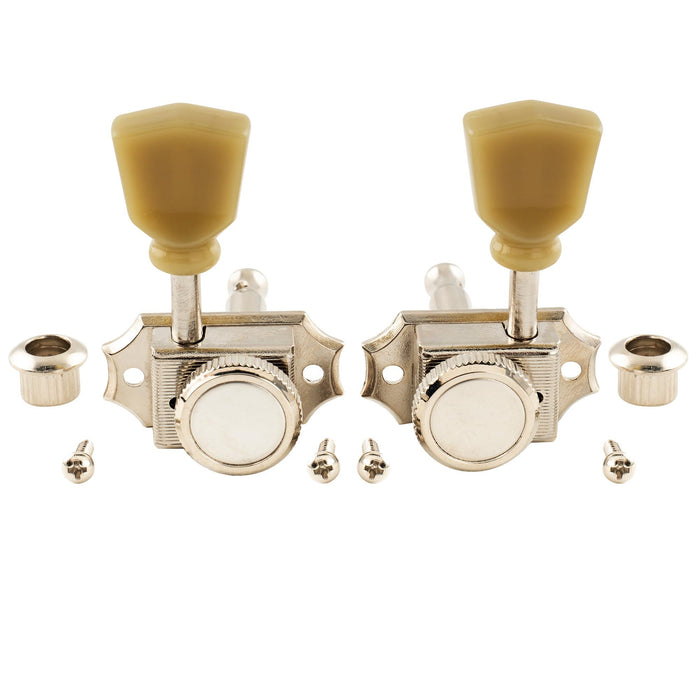 Musiclily Pro R15T 3R3L 14:1比率 半密閉ヴィンテージスタイルロック式ペグ チューナー ヘッド キー ケンタッキー型ボタン付き 緑色ボタン搭載 アコースティック/エレキギター用