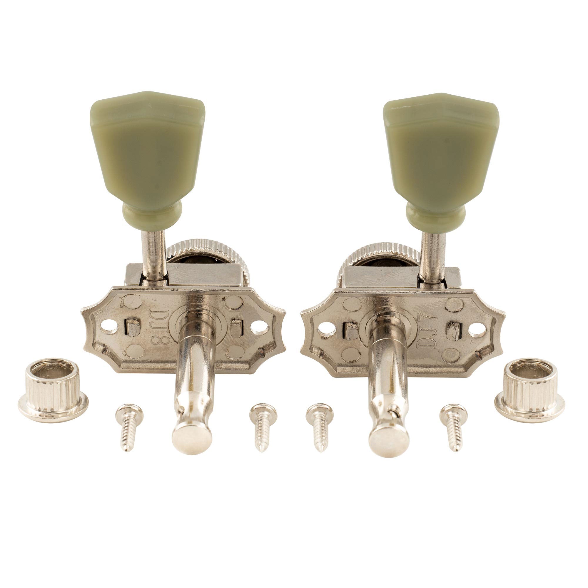 Musiclily Pro R15T-07 3R3L relación 14:1 Cabezas de afinación de estilo vintage de bloqueo semi cerradas con botón de piedra para guitarra acústica eléctrica con botón verde