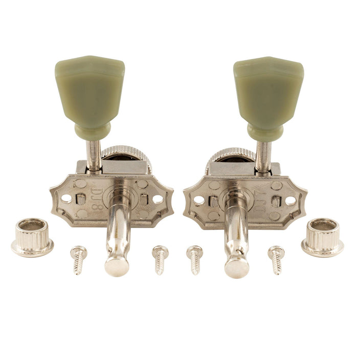 Musiclily Pro R15T 3R3L 14:1比率 半密閉ヴィンテージスタイルロック式ペグ チューナー ヘッド キー ケンタッキー型ボタン付き 緑色ボタン搭載 アコースティック/エレキギター用