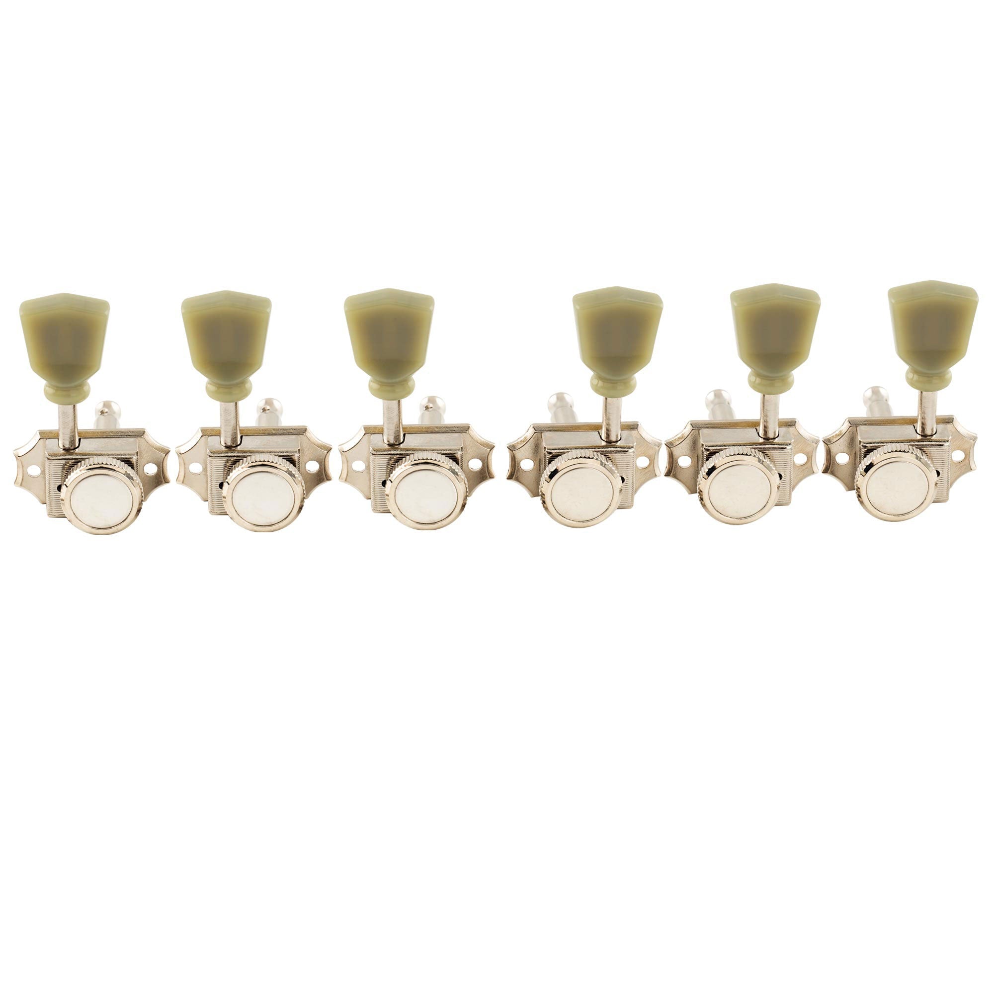 Musiclily Pro R15T-07 3R3L relación 14:1 Cabezas de afinación de estilo vintage de bloqueo semi cerradas con botón de piedra para guitarra acústica eléctrica con botón verde