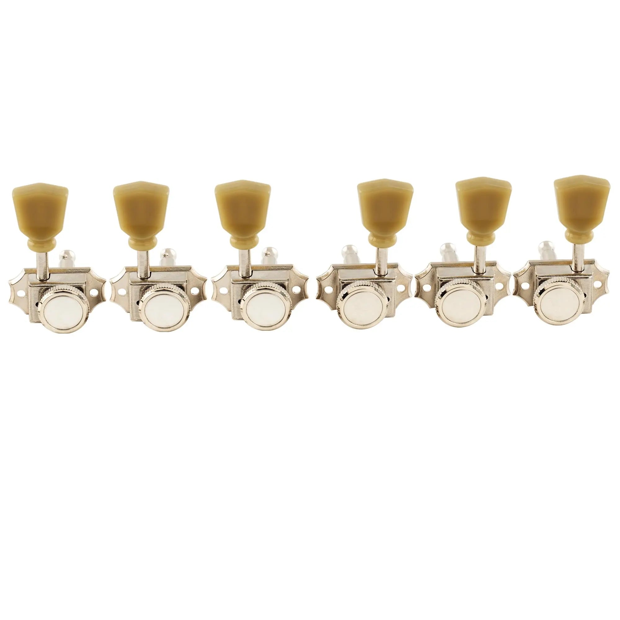 musiclily pro 3r3l 14 1 ratio semi closed vintage style locking machine heads tuners tuning pegs keys with keystone button for acoustic electric guitar mx2240p, nickel