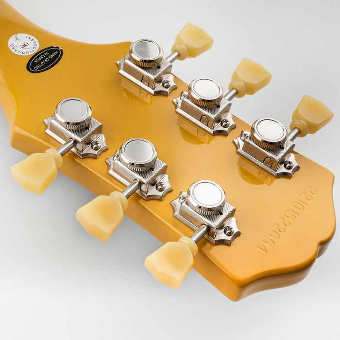 Musiclily Pro R15T 3R3L 14:1比率 半密閉ヴィンテージスタイルロック式ペグ チューナー ヘッド キー ケンタッキー型ボタン付き 緑色ボタン搭載 アコースティック/エレキギター用