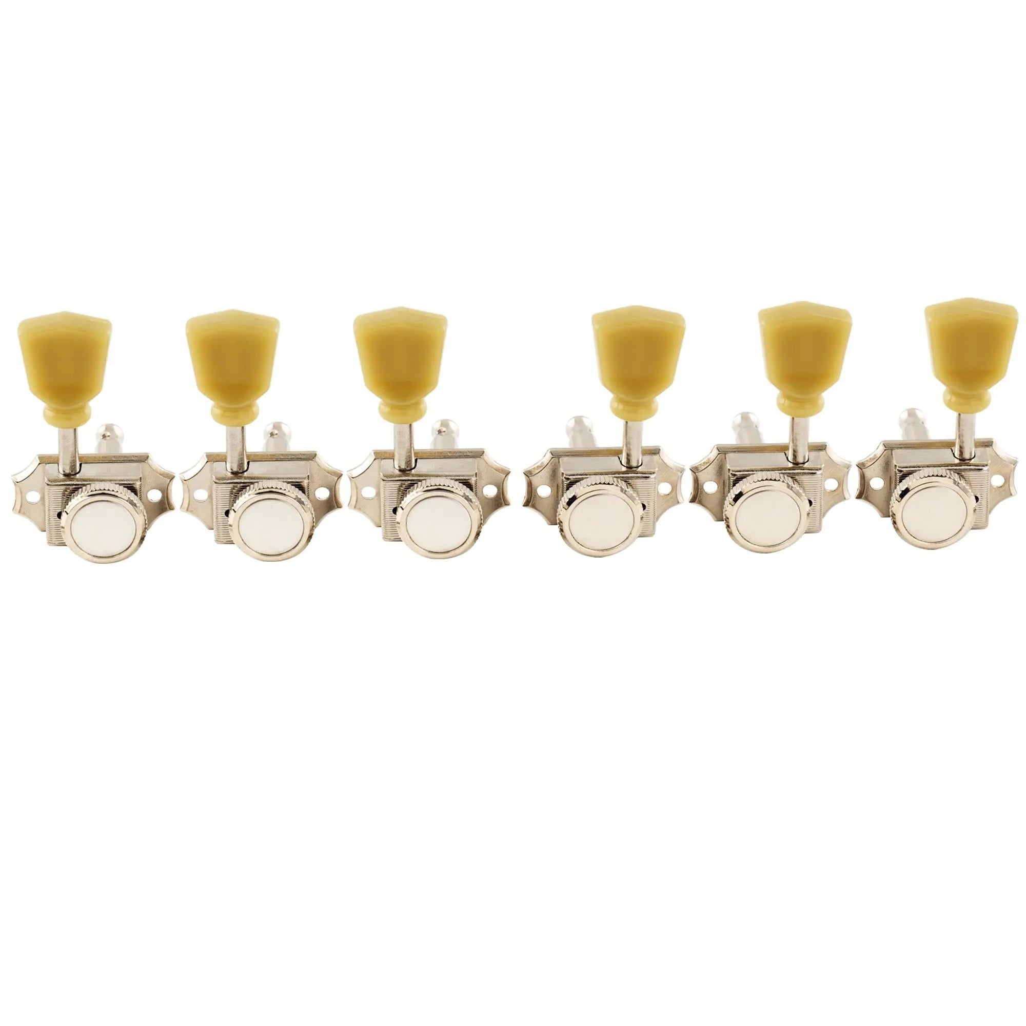 musiclily pro 3r3l 14 1 ratio semi closed vintage style locking machine heads tuners tuning pegs keys with keystone button for acoustic electric guitar mx2240p, nickel