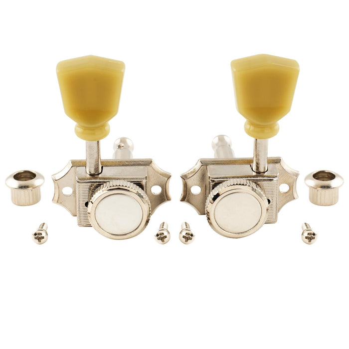 Musiclily Pro R15T 3R3L 14:1比率 半密閉ヴィンテージスタイルロック式ペグ チューナー ヘッド キー ケンタッキー型ボタン付き 緑色ボタン搭載 アコースティック/エレキギター用