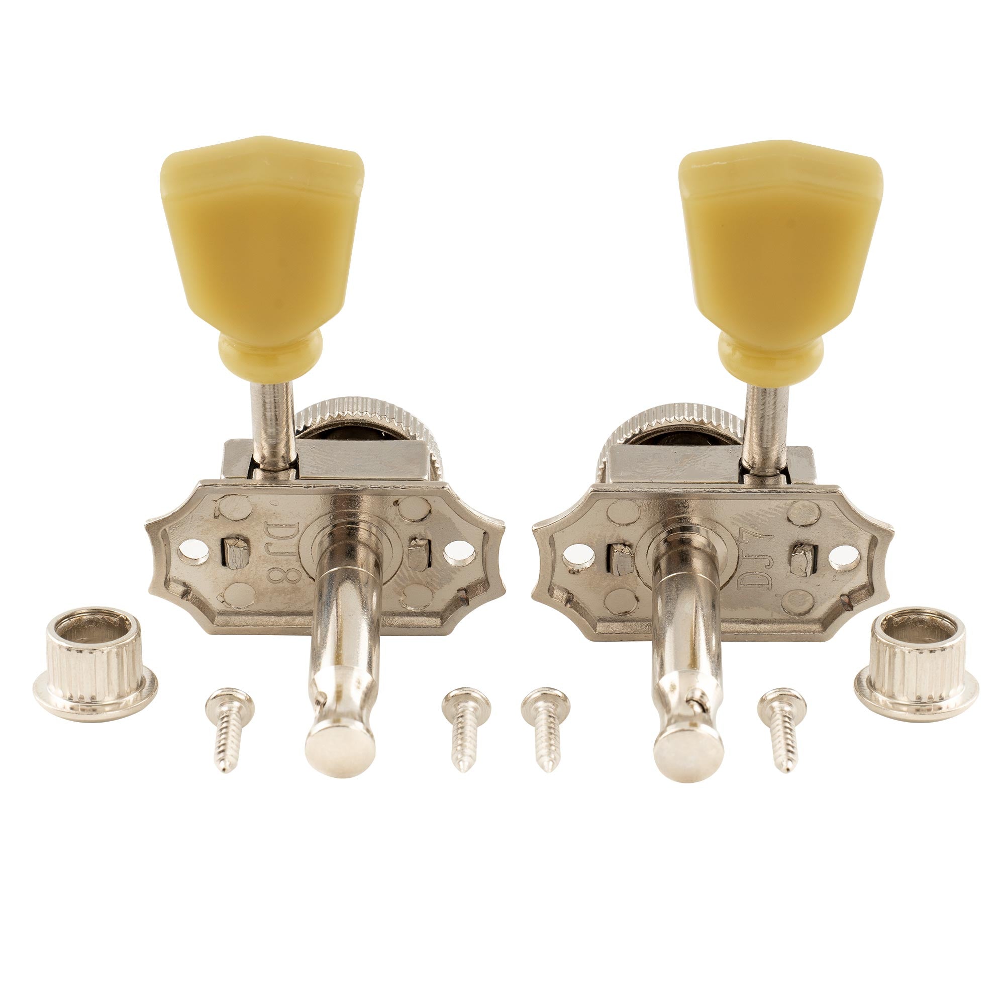 Musiclily Pro R15T-07 3R3L relación 14:1 Cabezas de afinación de estilo vintage de bloqueo semi cerradas con botón de piedra para guitarra acústica eléctrica con botón verde