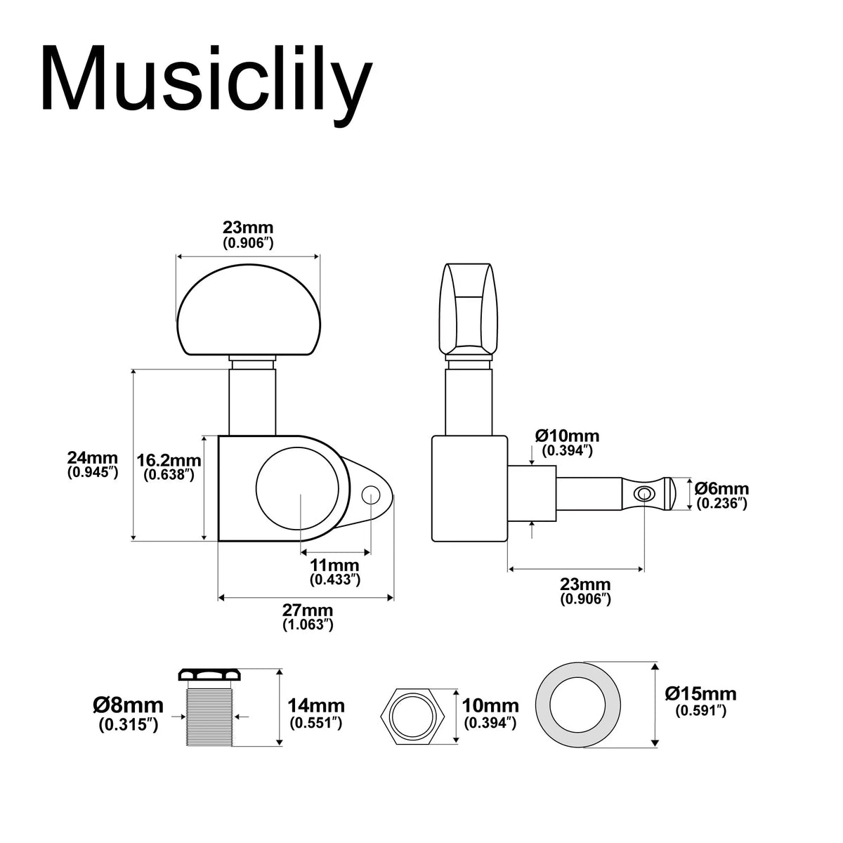 Dimensions of musiclily ultra 3r3l 20 1 ratio grover roto style full sealed machine heads tuners tuning pegs keys with right angle screw for acoustic electric guitar mx2242p