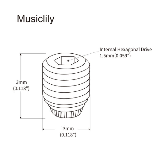 Dimensions of musiclily pro metric m3 3mm stainless steel tightening set screw for strat style electric guitar tremolo bridge push in style arm bar mx2243 2