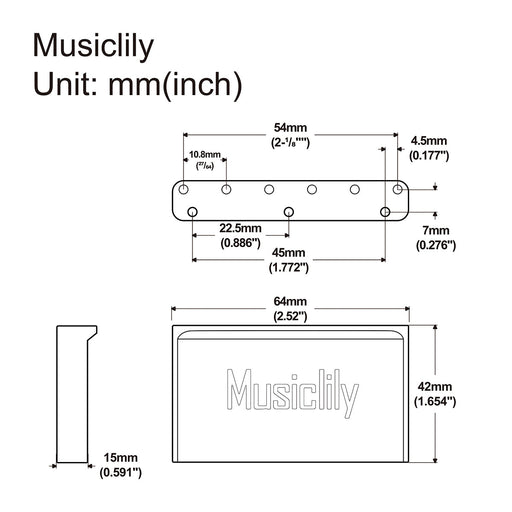 Dimensions of musiclily ultra 54mm2 1 8 inch full solid brass block for gotoh 510ts series tremolo bridge 42mm tall mx2258