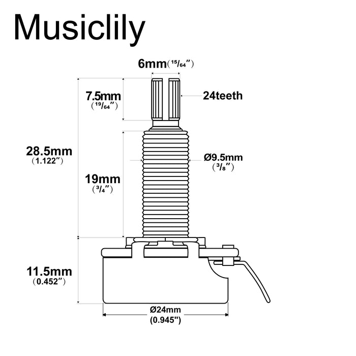Dimensions of cts 450 a500k pot long split shaft 3 4 inch 10 audio taper potentiometer for electric guitar bass mx2271