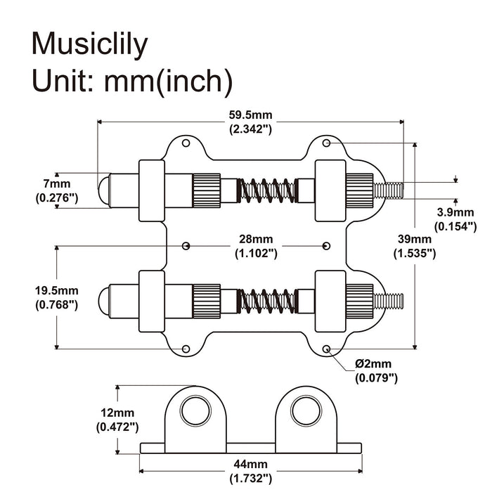 Dimensions of musiclily pro electric guitar tremolo bridge dual tremolo stopper and stabilizer mx2276