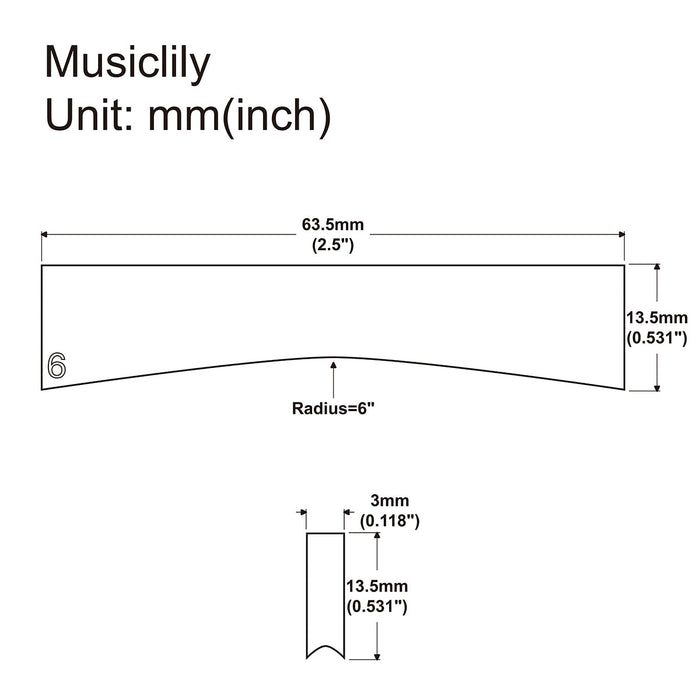 Dimensions of musiclily ultra full solid brass fret press caul insert for acoustic electric guitar bass mx2279p