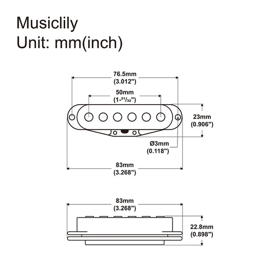 Dimensions of musiclily basic 50mm ceramic single coil neck pickup for strat style electric guitar mx2295bk