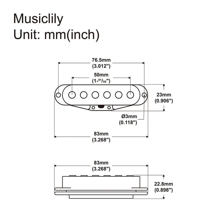 Dimensions of musiclily basic 50mm ceramic single coil neck pickup for strat style electric guitar mx2295bk