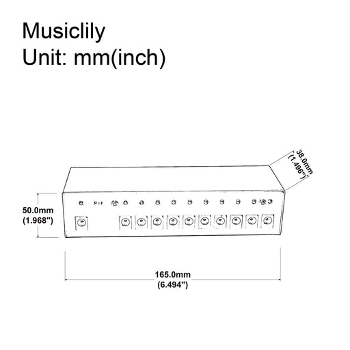 Dimensions of musiclily pro guitar power supply 10 way isolated dc output for 9v 12v 18v effect pedal with us standard adapter mx2327
