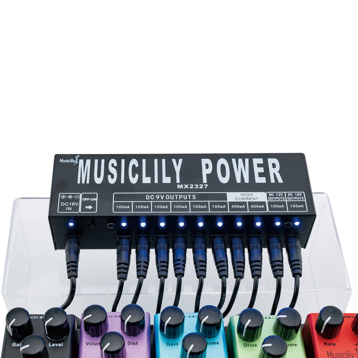 Application of musiclily pro guitar power supply 10 way isolated dc output for 9v 12v 18v effect pedal with au standard adapter mx2327au