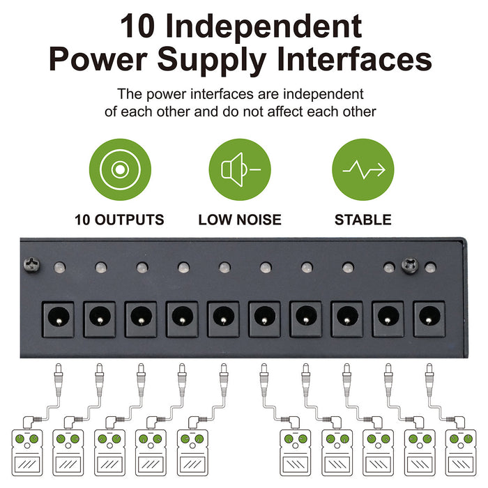 Part of musiclily pro guitar power supply 10 way isolated dc output for 9v 12v 18v effect pedal with au standard adapter mx2327au