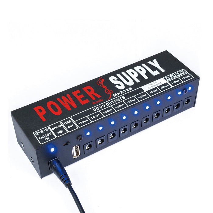 musiclily pro guitar power supply 10 way isolated dc output for 9v 12v 18v effect pedal with usb port au standard adapter mx2328au details