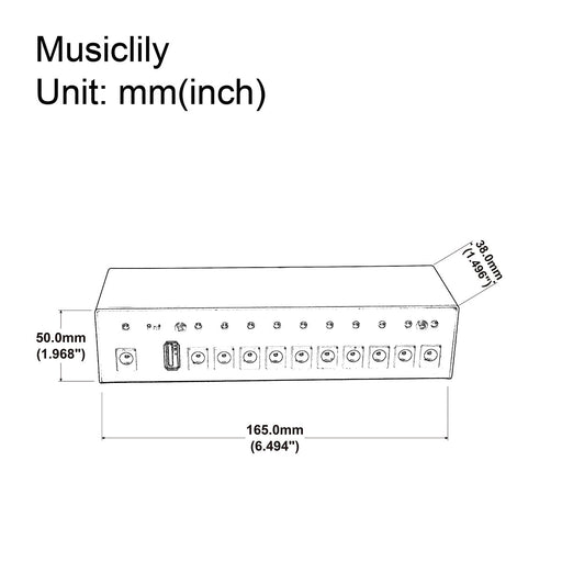 Dimensions of musiclily pro guitar power supply 10 way isolated dc output for 9v 12v 18v effect pedal with usb port uk standard adapter mx2328uk