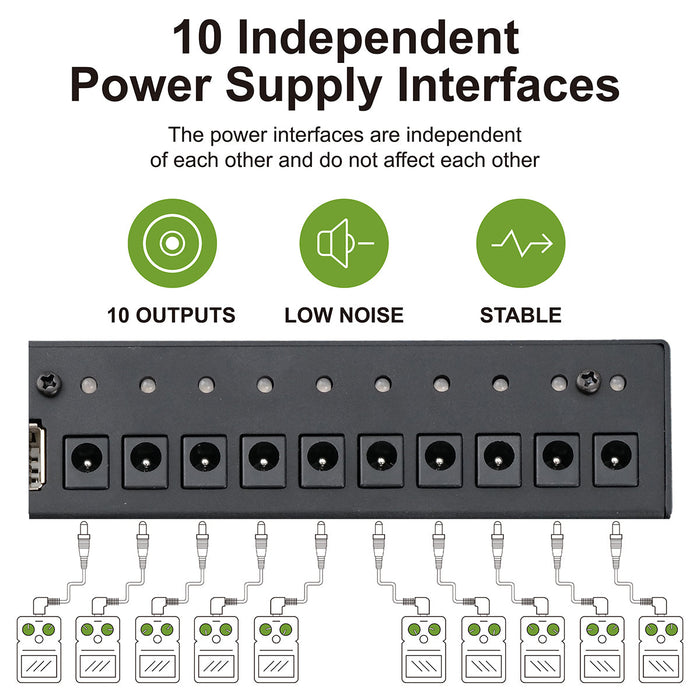 Part of musiclily pro guitar power supply 10 way isolated dc output for 9v 12v 18v effect pedal with usb port uk standard adapter mx2328uk